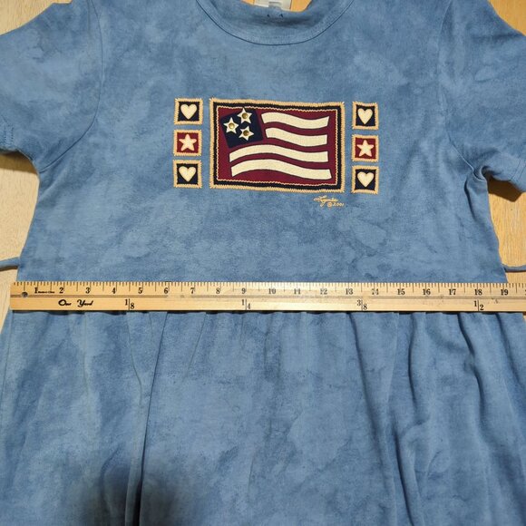Cactus Bay Vintage light tie dye blue Maxi Dress Patriotic Flag Print Tie Back M - Picture 12 of 14
